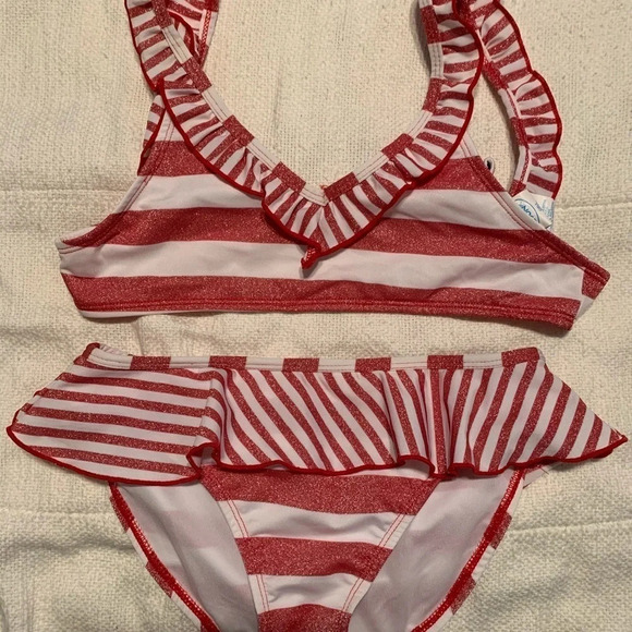 Girl’s red and white striped 2 piece Bikini - Picture 3 of 7